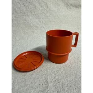Vintage Tupperware Harvest Orange Stackable Mug Cup with Lid 1315-25 Coffee USA